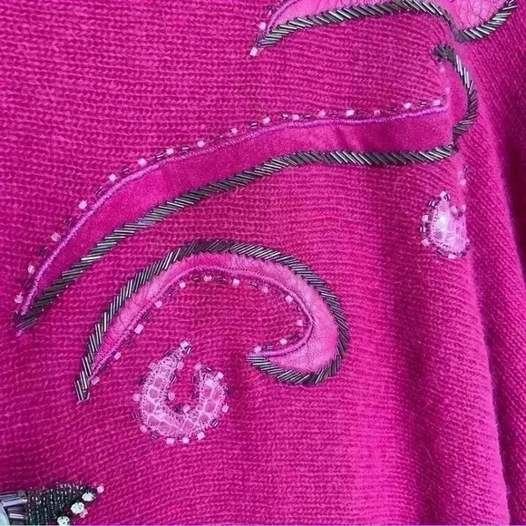 VINTAGE CEDARS Fuchsia Lambs Wool Blend Dolman Sleeve Crew neck Sweater | size L - Picture 5 of 11